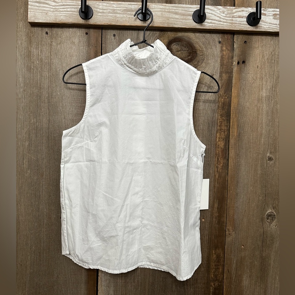 Frame Ruffle Mock Neck Sleeveless Blouse in White Size XS - Picture 1 of 16